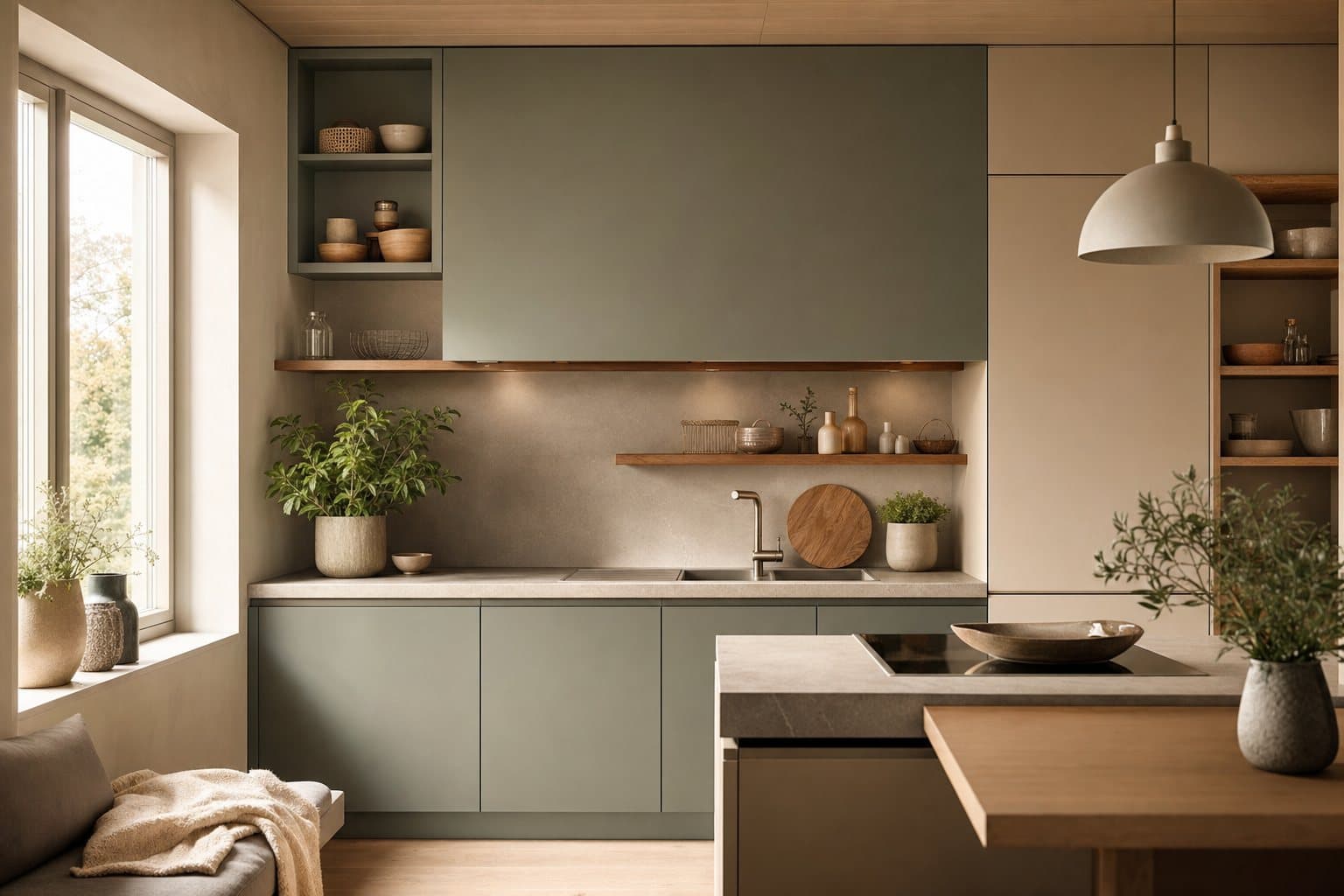 Cuisine Hygge en implantation fermée.