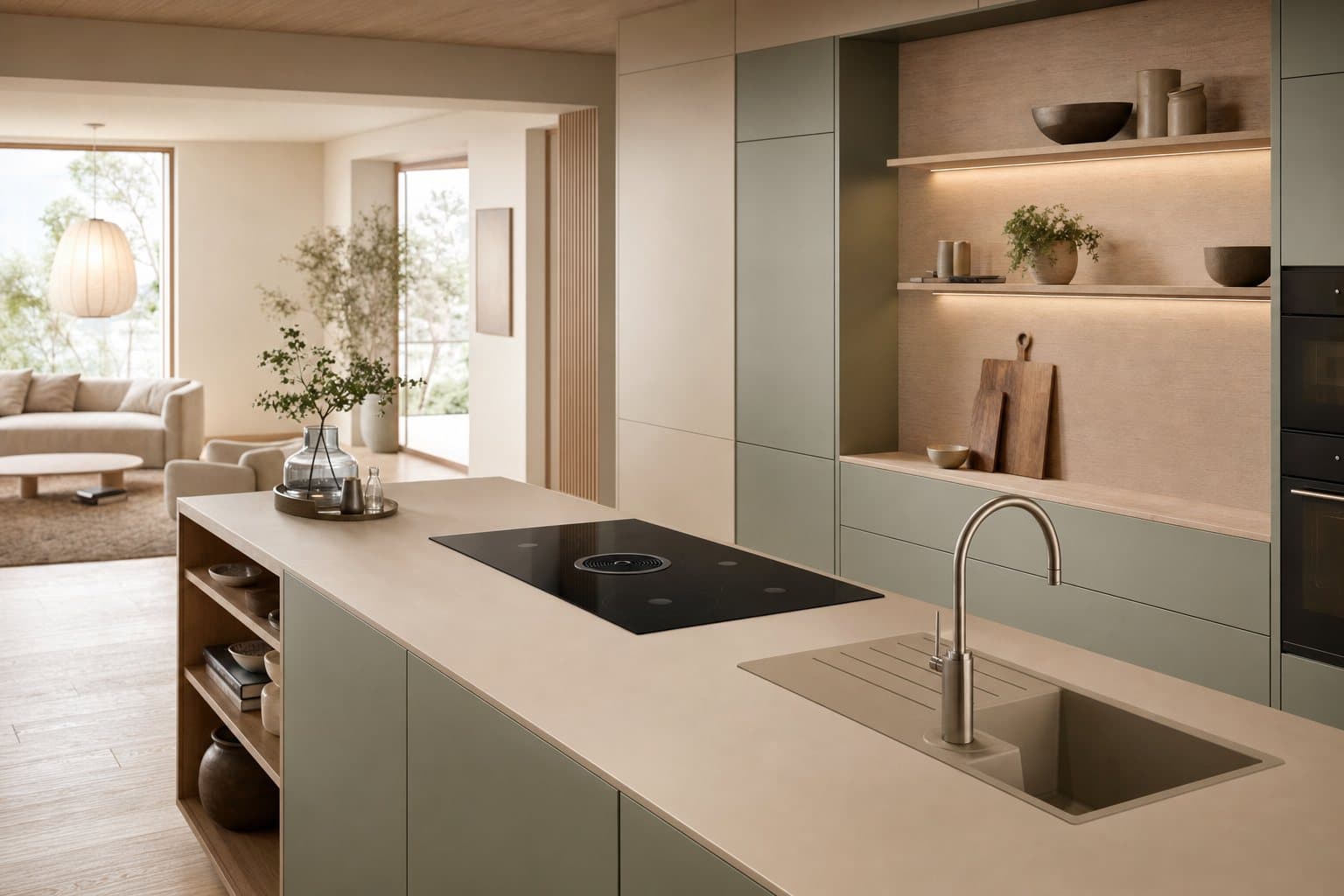 Cuisine Hygge en implantation ouverte.